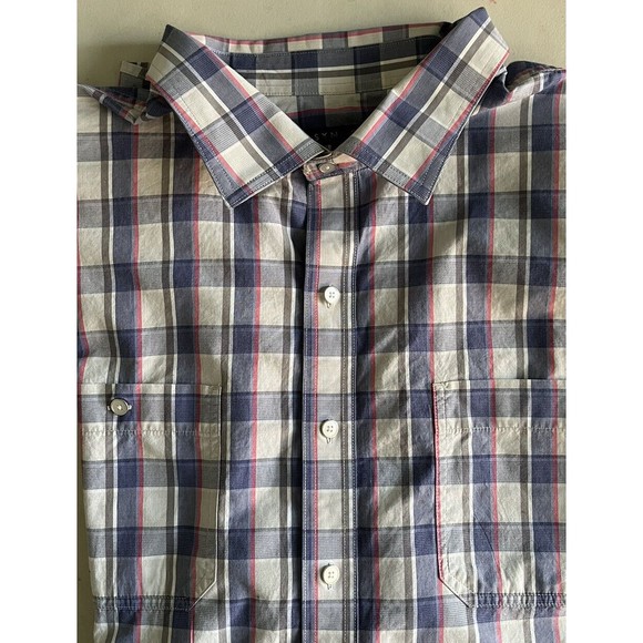Synrgy Button Down Shirt‎ Mens 3XL Short Sleeve Blue Pink Plaid - Picture 1 of 6
